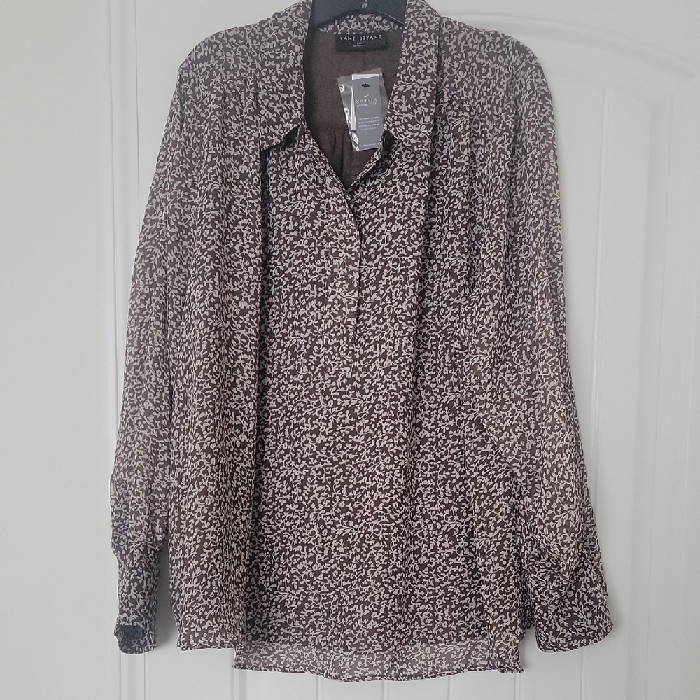 Lane Bryant Brown Floral Blouse